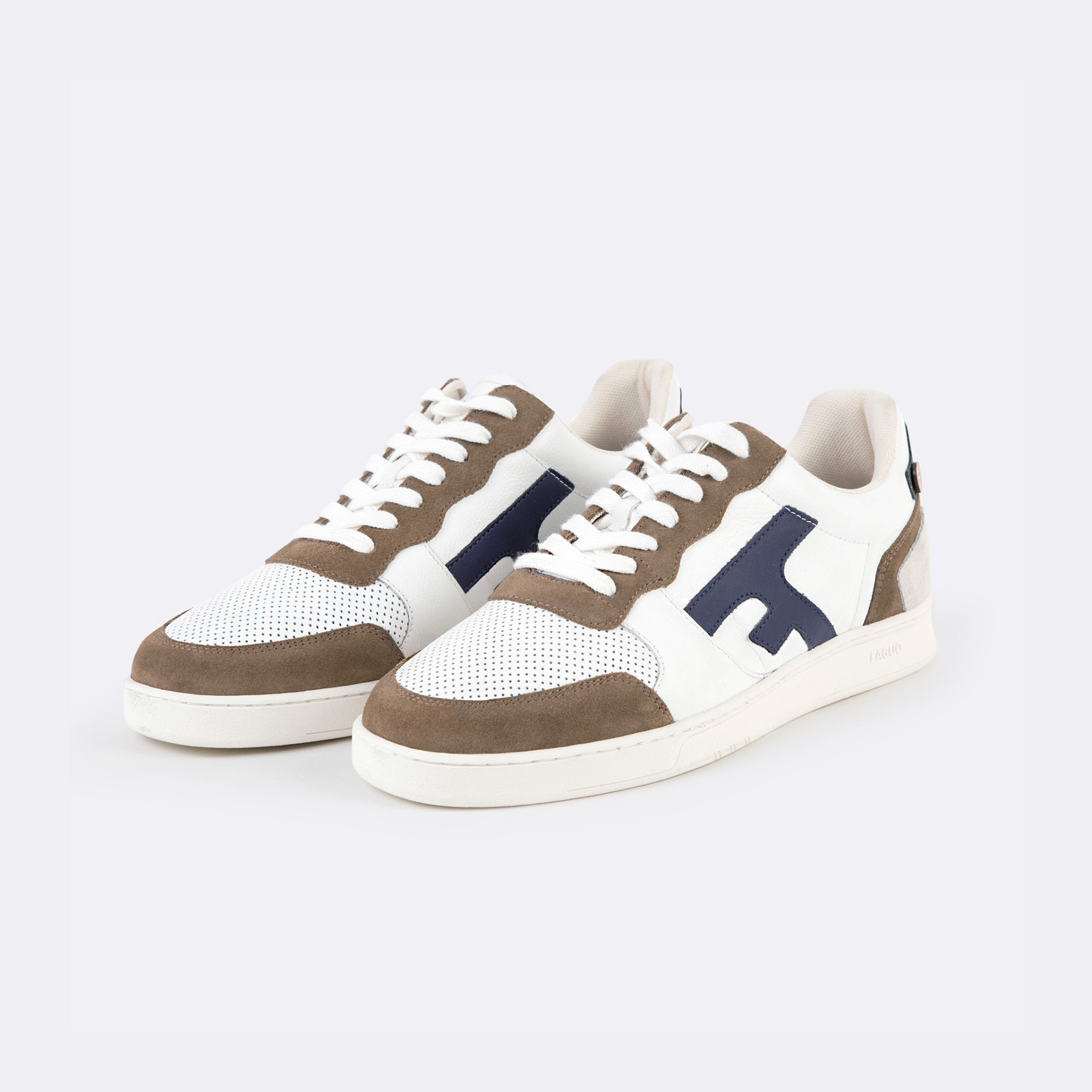 Baskets écrue & marron cuir et suède - modèle Hazel