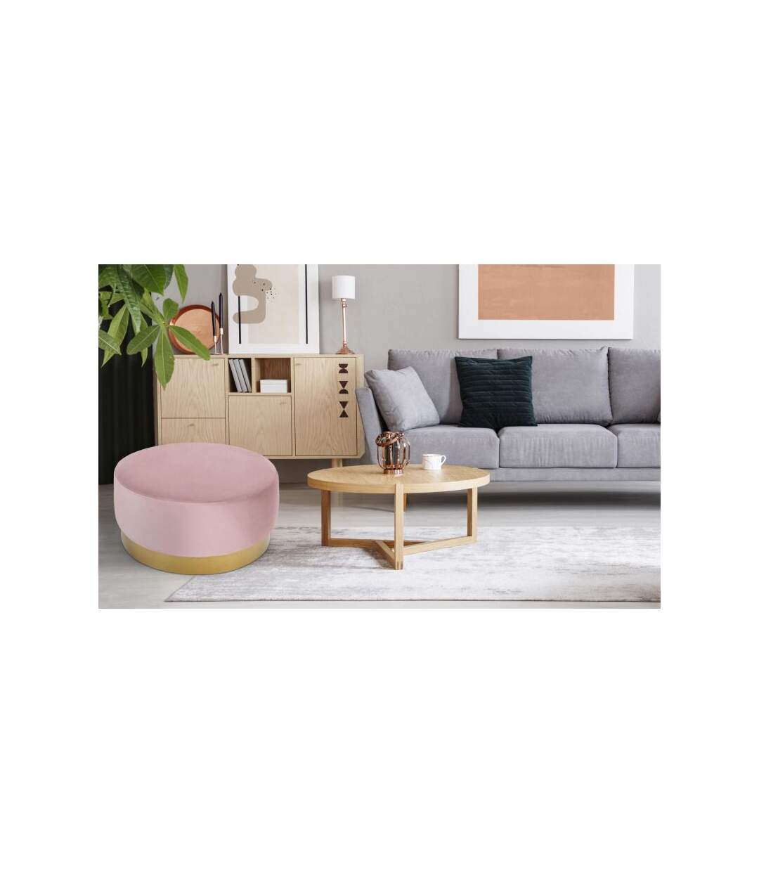 Paris Prix - Pouf Rond En Velours Design minnie 75cm Rose