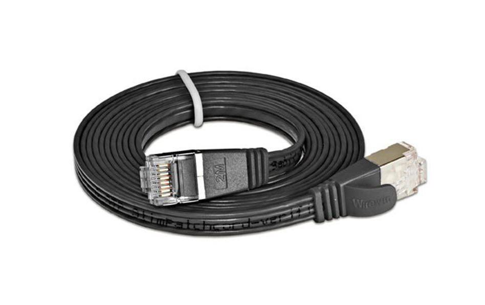 Slimpatchkabel RJ-45 - RJ-45, Cat 6, STP, 0.1 m, SchwarzGeschirmtes Twisted-Pair-Kabel (STP) mit Klinkenschutz