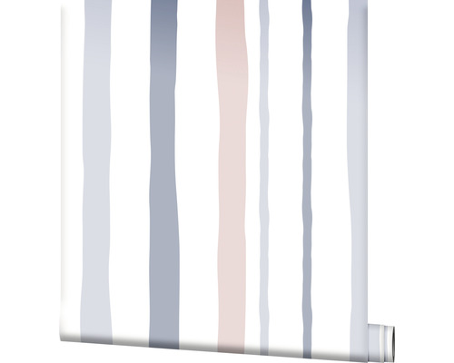 Vliesbehang 45833 Kids Walls strepen roze blauw grijs