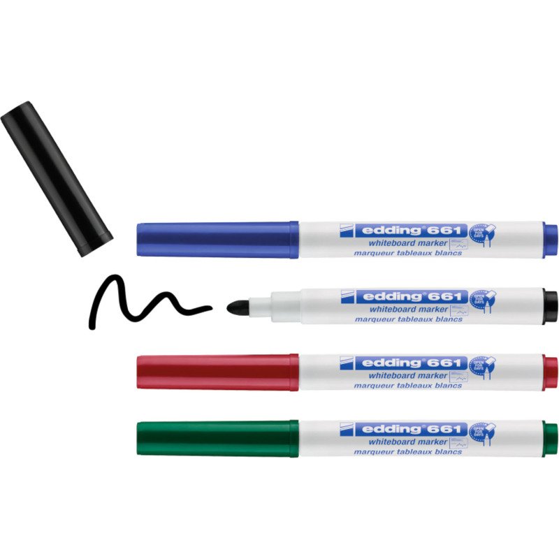 Marqueur effaçable Edding 661 pointe ogive 1 mm - Pochette de 4 couleurs assorties