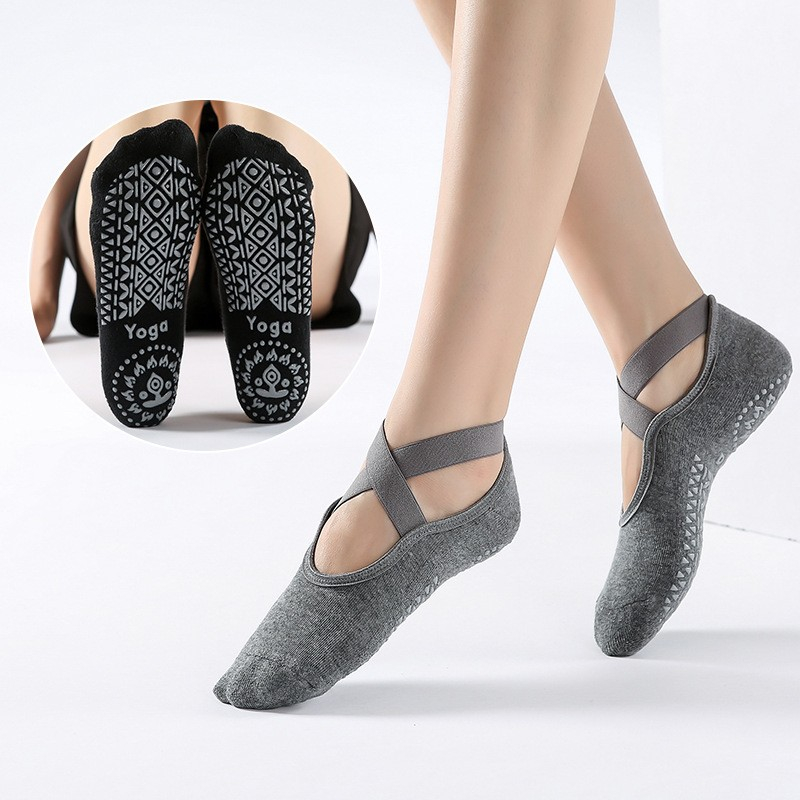 (1 Paar) Anti-Rutsch Pilates Yoga Sport Socken (One Size) - Grau