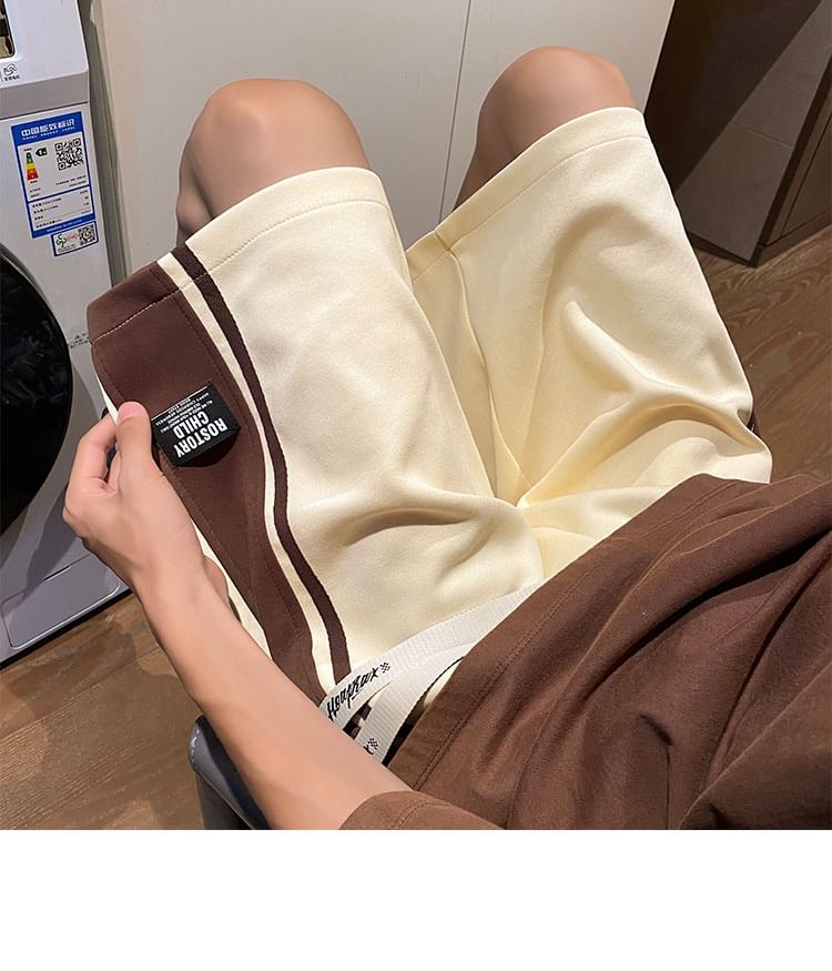 Priam - Mid Rise Lettering Label Tweekleurige Shorts