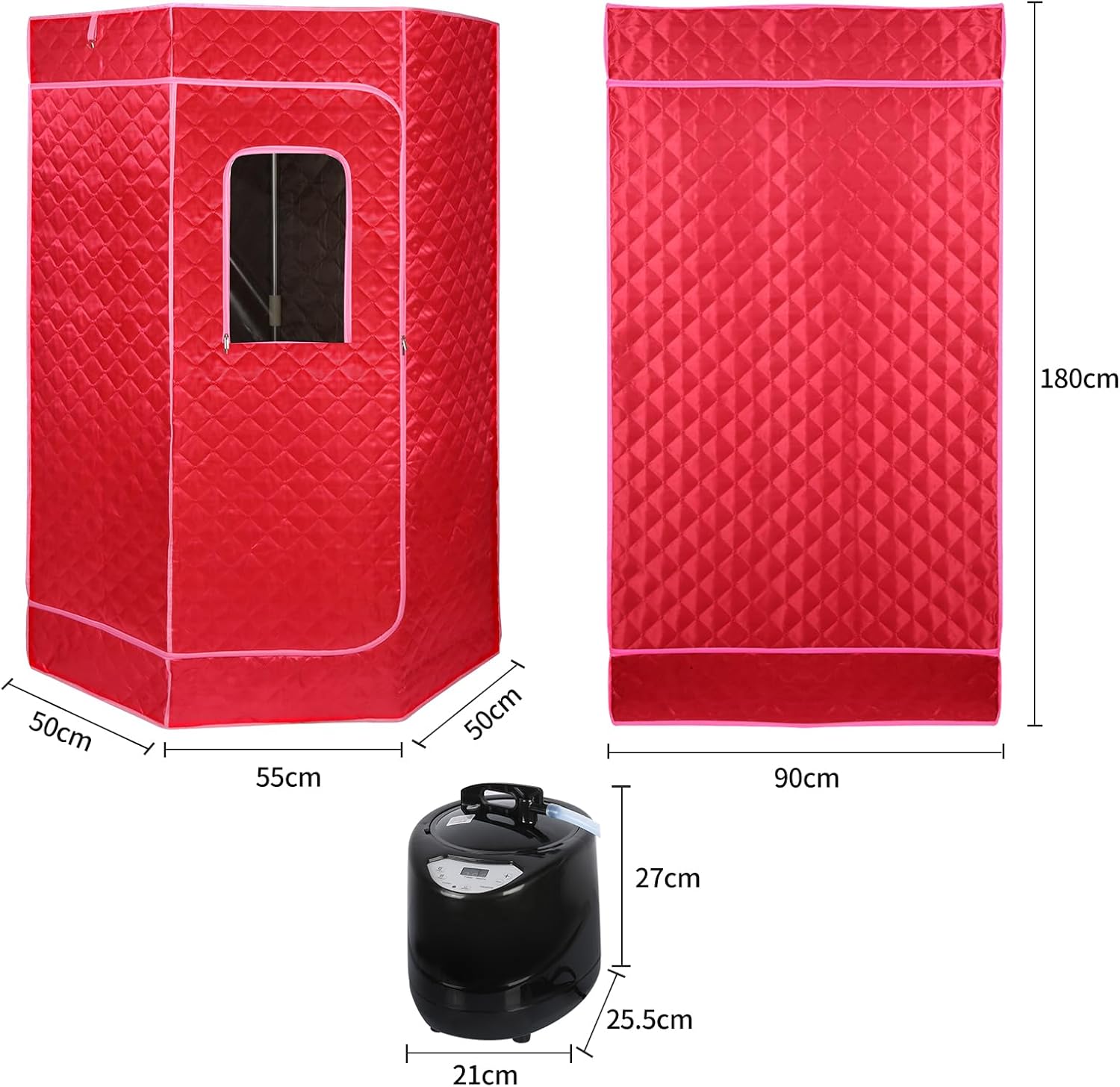 Tragbare Dampf-Sauna, 3L Faltbare Saunakabine 1500 W, mit Fernbedienung und 1 Räucherinstrument, für Heimsaunas und Zeltsaunas (ohne Stuhl), 90 * 90 * 180 cm - 3L - rot