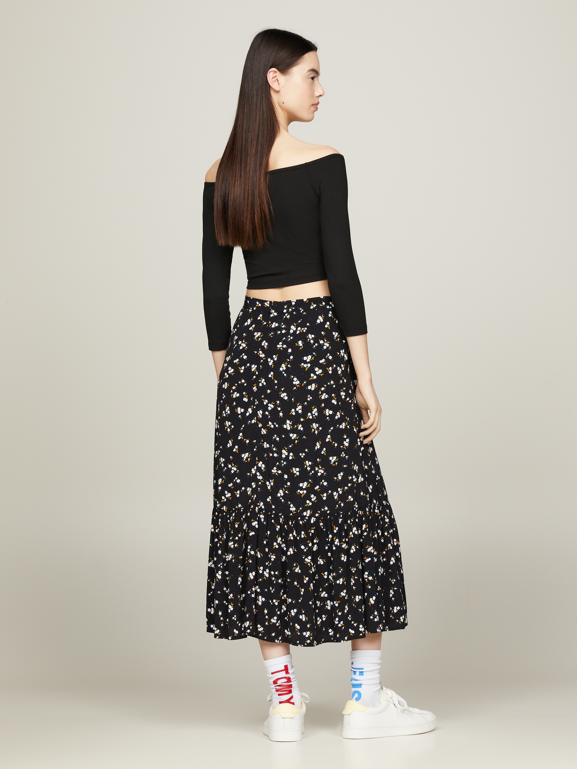 Tommy Jeans Curve A-Linien-Rock »TJW FLORAL RUFFLE MIDI SKIRT EXT«, Webrock Grosse Grössen