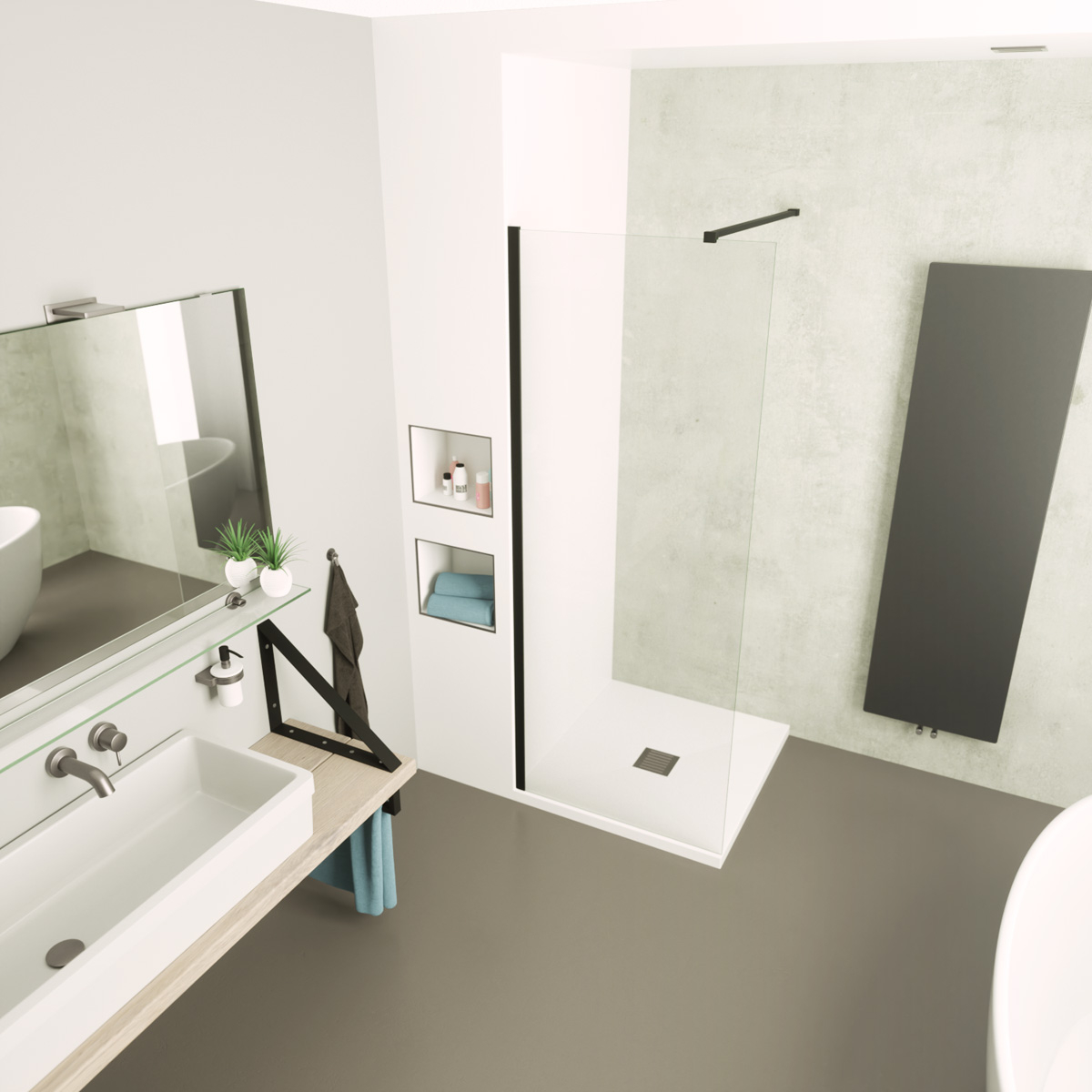 Sanigoods Clear inloopdouche 120cm helder anti-kalk incl zwart profiel & stang