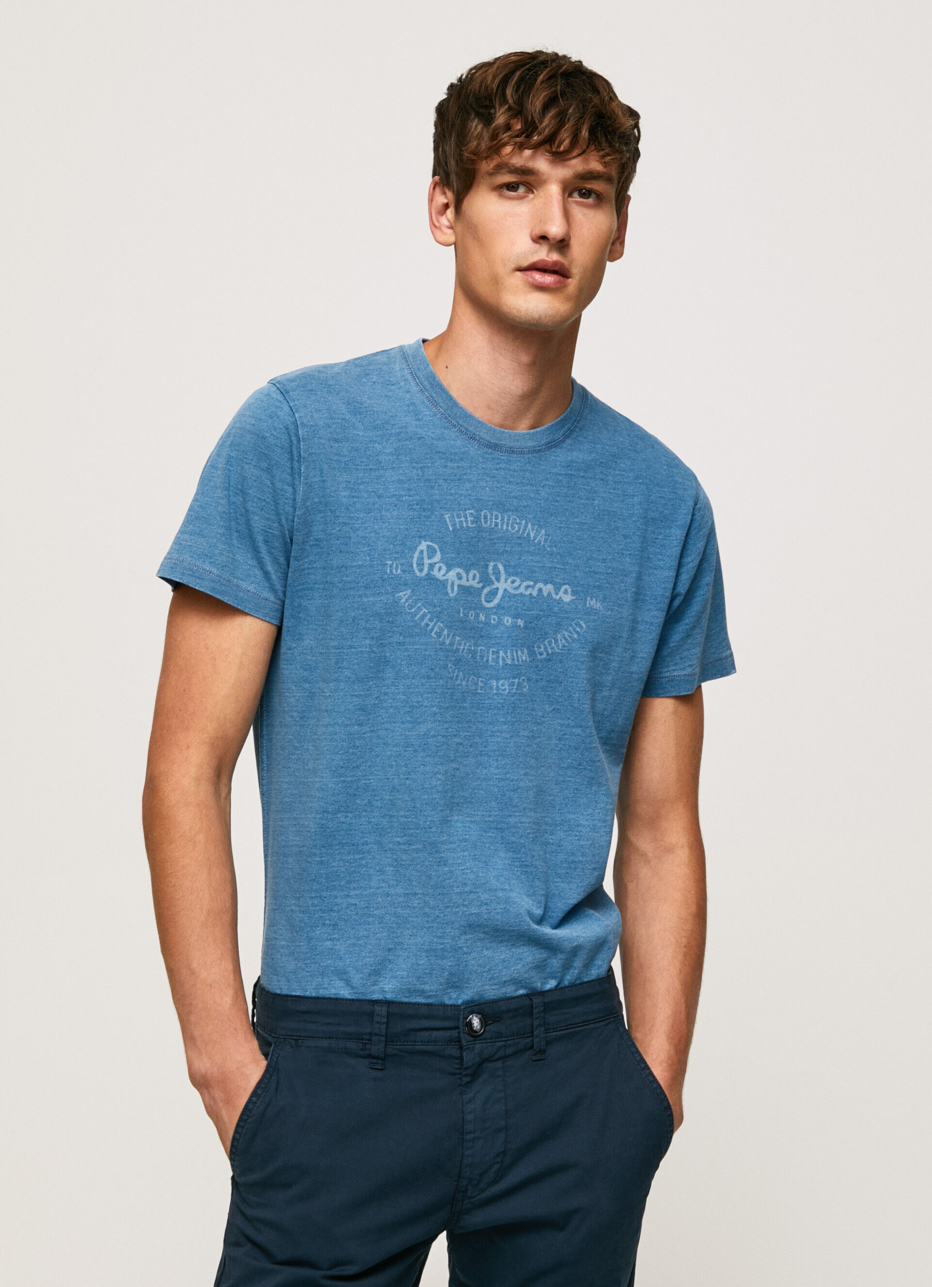 Camiseta de algodão com logotipo estampado - azul claro