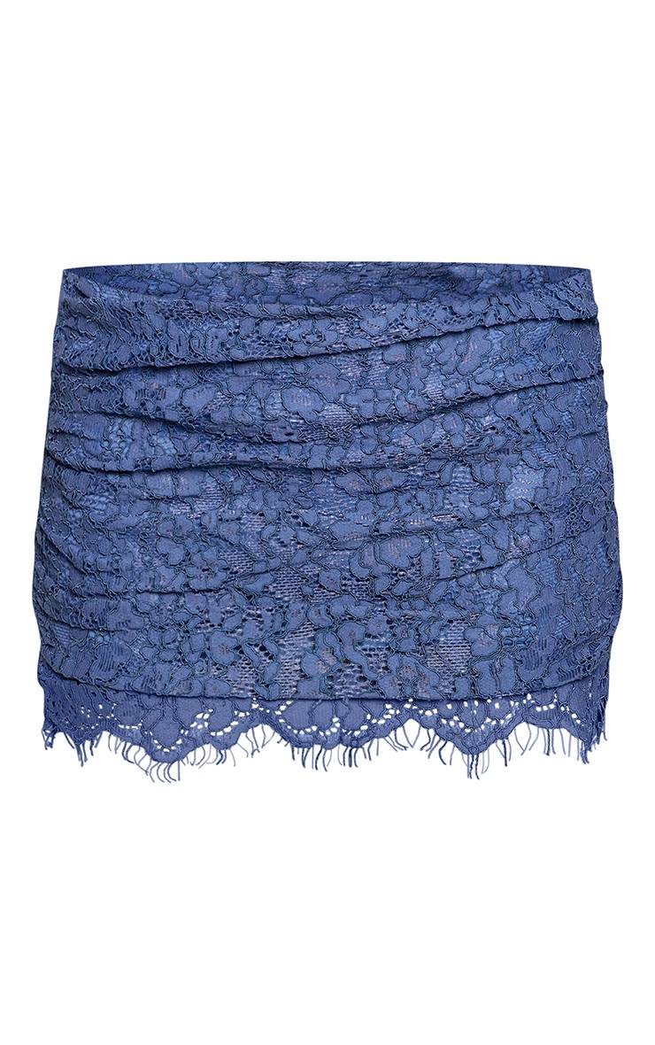 Bleu Mini Jupe Drapée En Dentelle Avec Superposition Sombre
