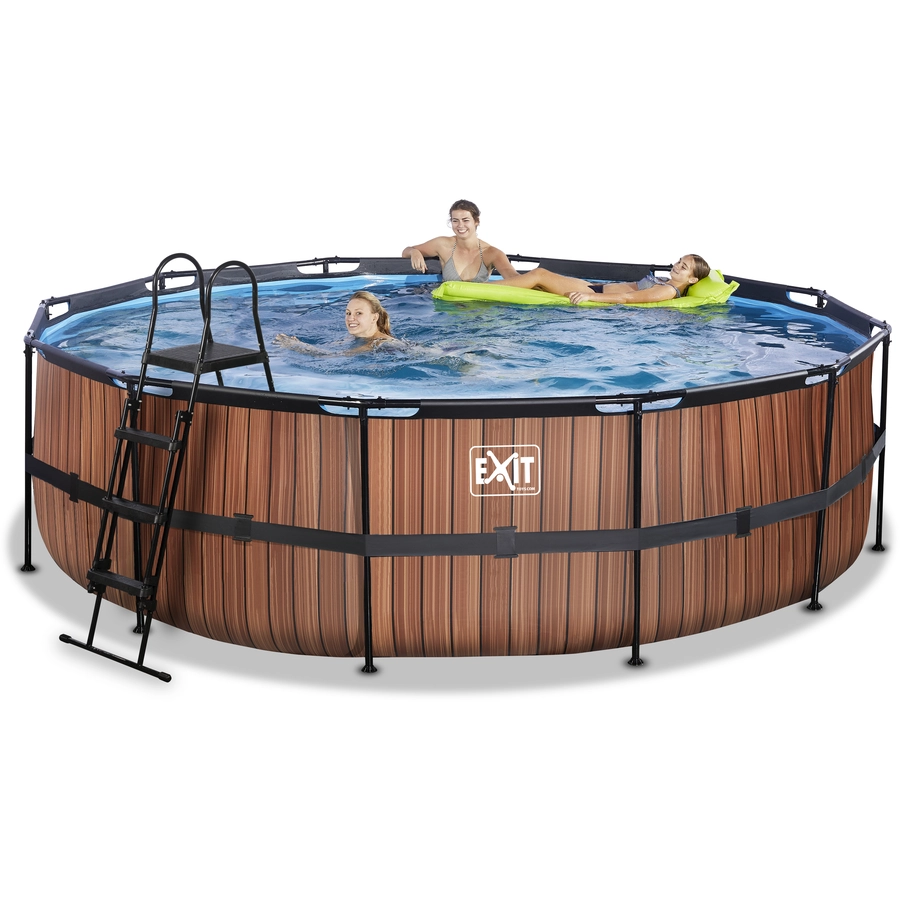 EXIT Frame Pool ø488x122cm (12v Sandfilter) – Holz Optik
