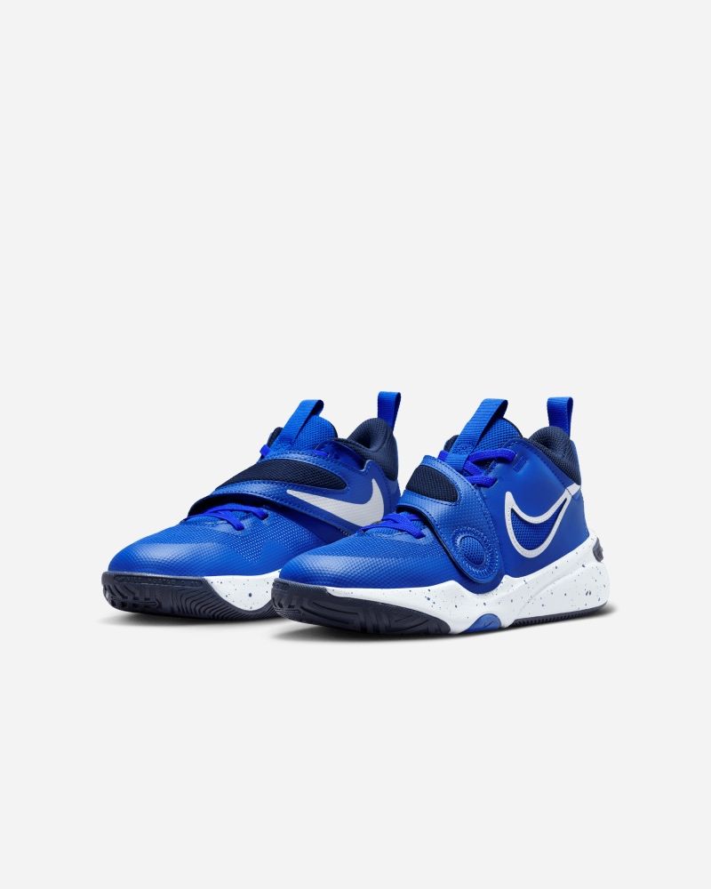 Chaussures de basket Nike Team Hustle D 11 Bleu Royal & Blanc pour enfant