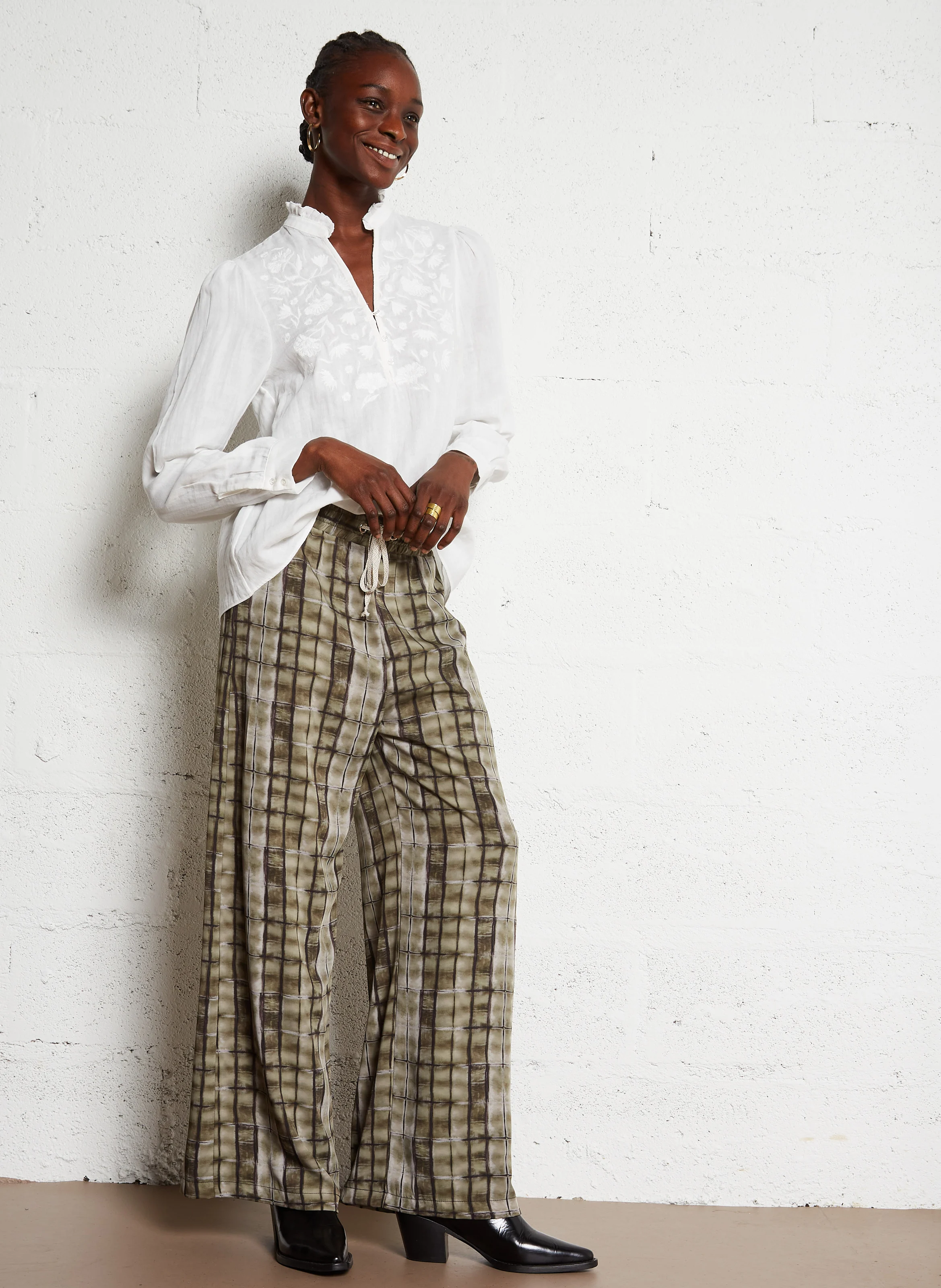 Pantalon large imprimé | Vert