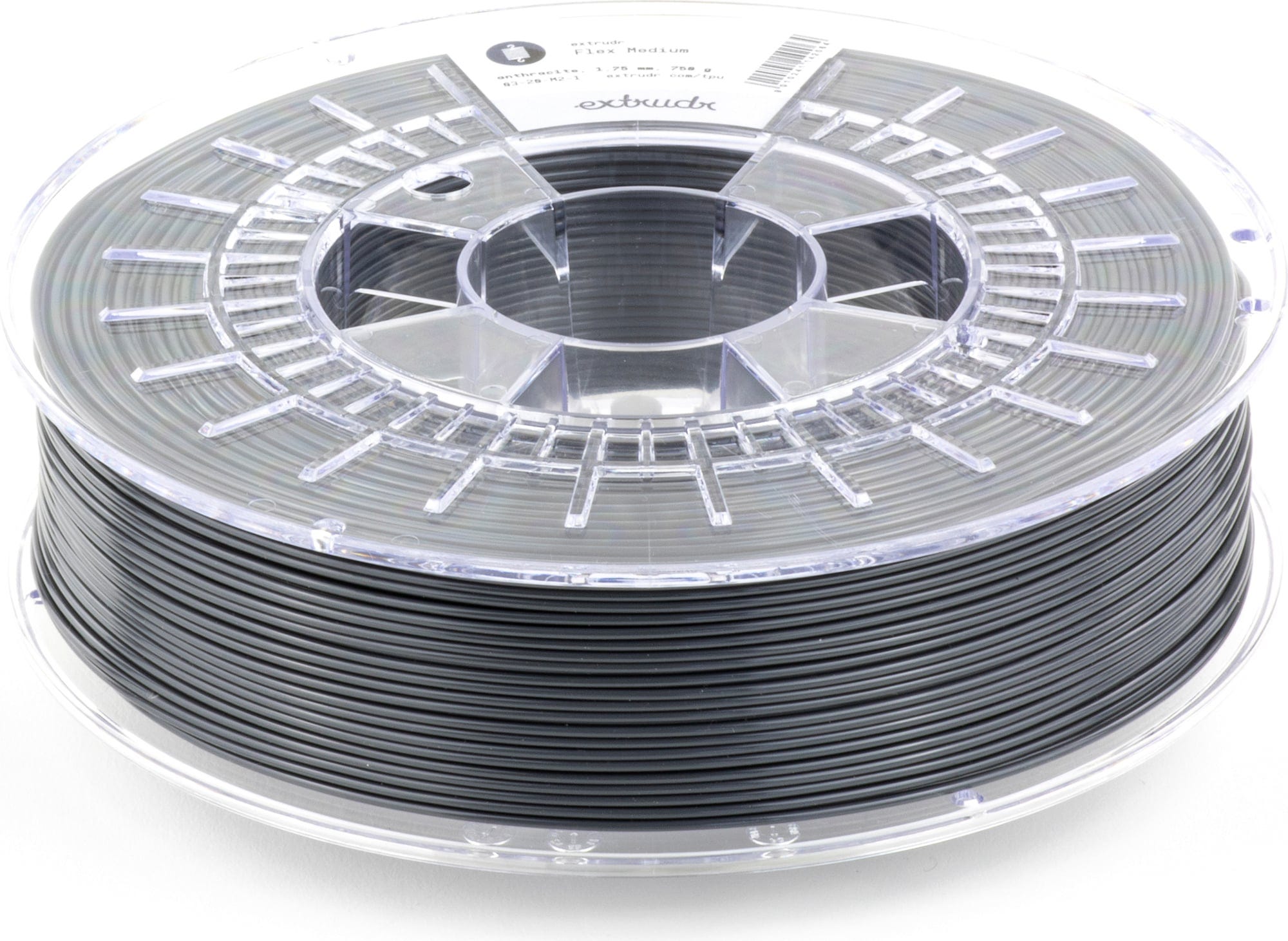 Extrudr  TPU medium Anthrazit, 1,75 mm (750 g)    Medium Flex Line Filament für industrielle Anwendungen in Anthrazit