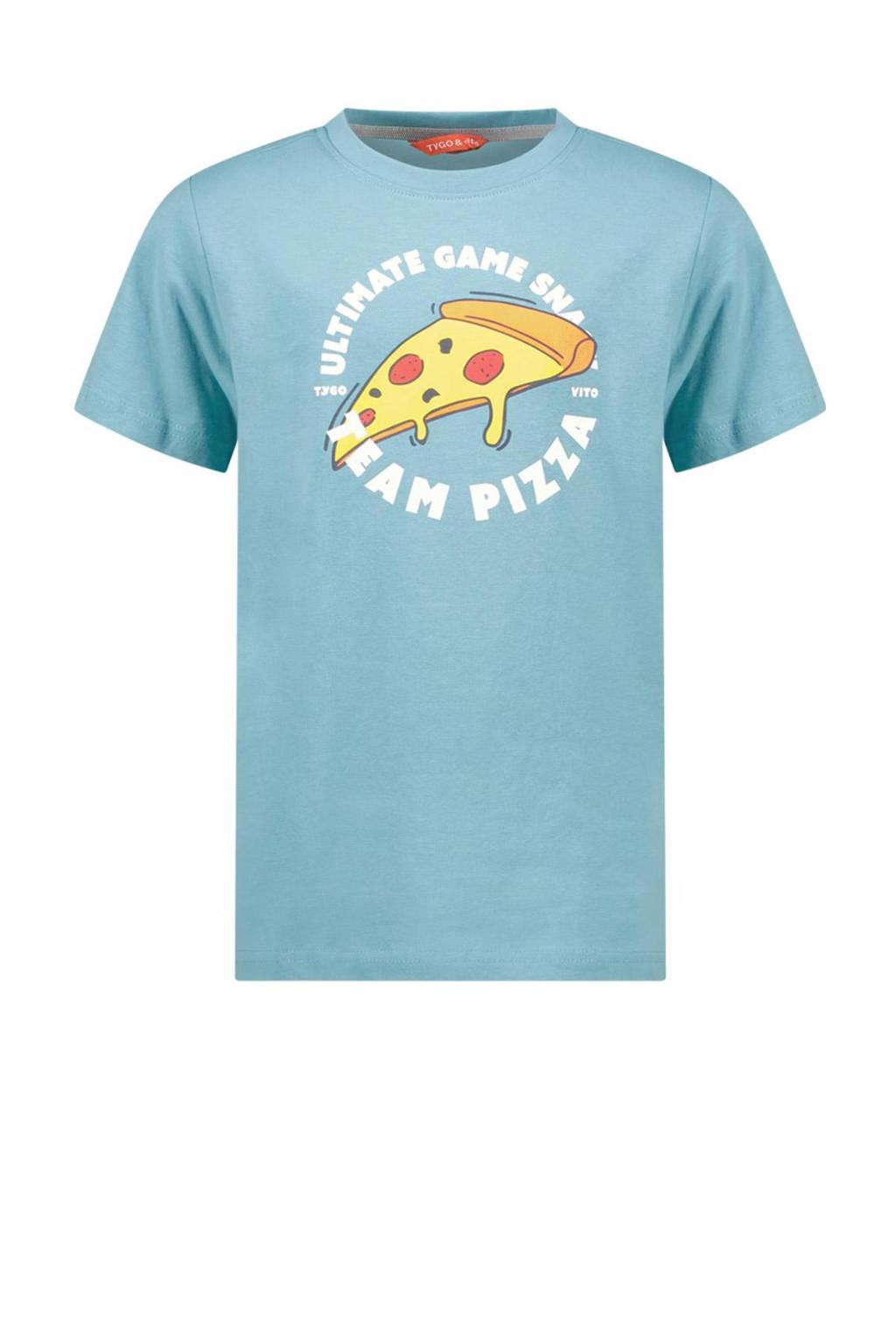 TYGO & vito T-shirt Jaimy met printopdruk aqua blauw