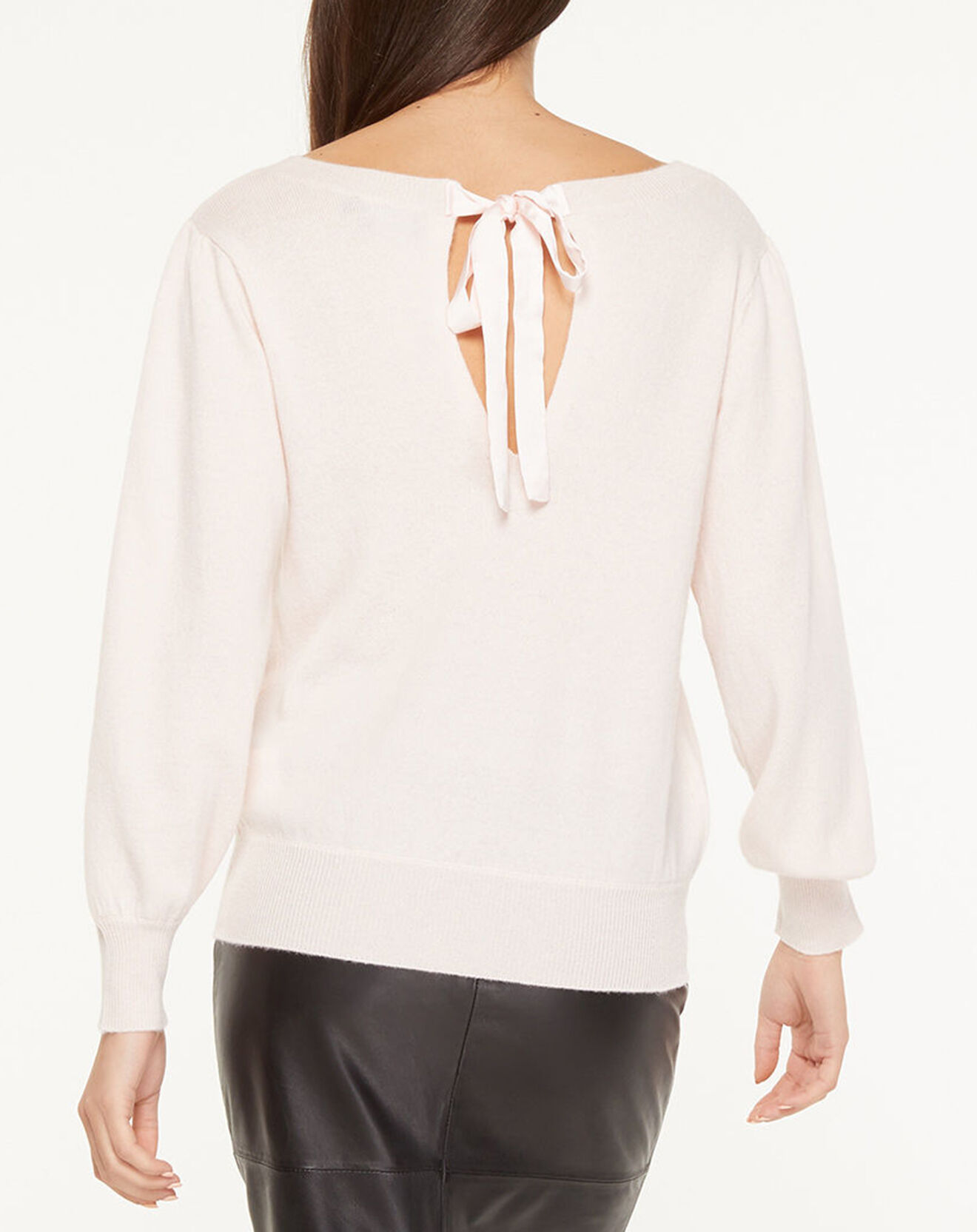 Galeries Lafayette Pull 100% Cachemire Yoshi noeud au dos col bateau rose clair