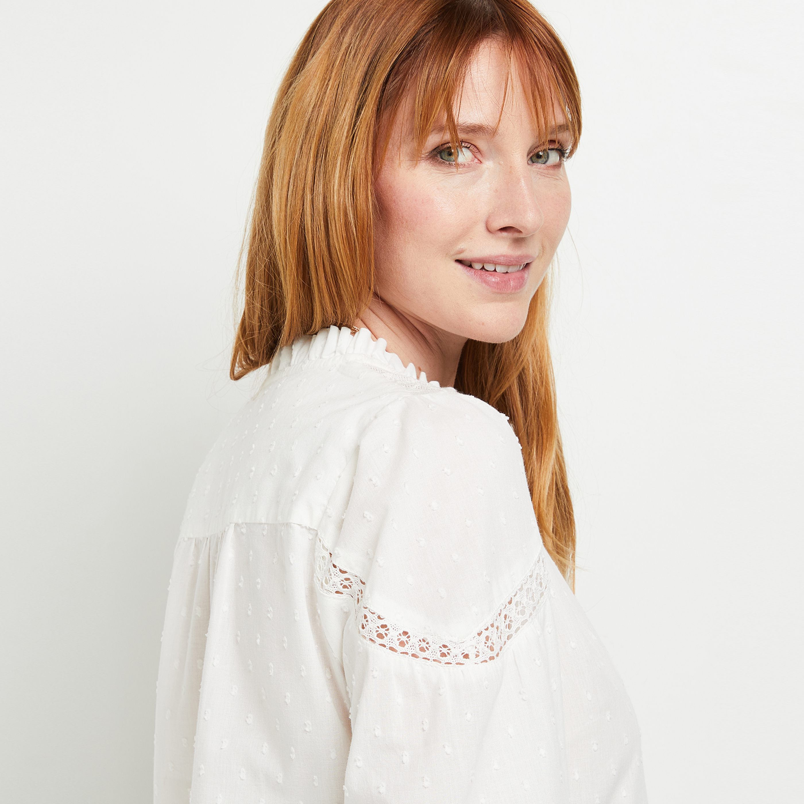 Chemise manches 3/4 dentelle - ECRU