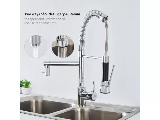 Mitigeur Cuisine avec Douchette Extractible Chromé,Robinet évier Moderne Laiton,Rotatif 360°,Robinetterie Rétractable,Robinet Cuisine 2 Jets