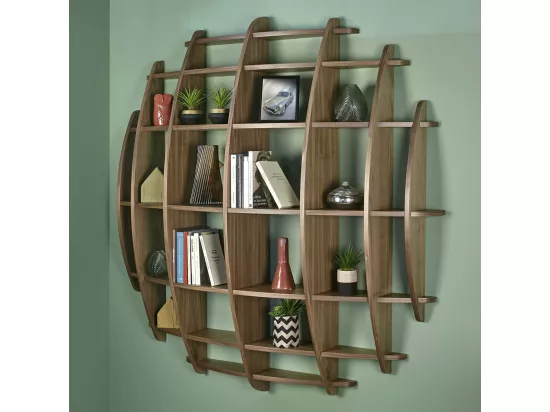 Etagère murale Demi lune panneaux de fibres plaquage noyer DEVA