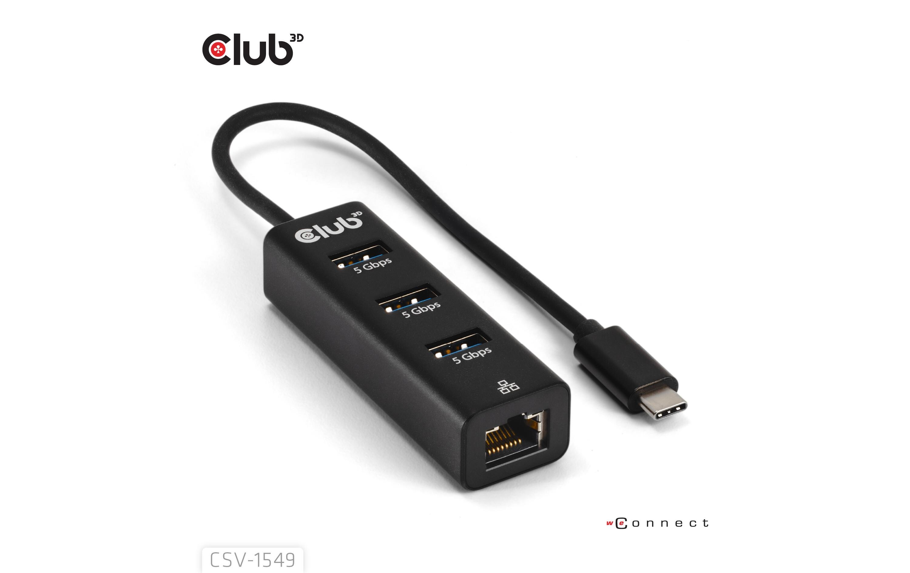 USB-Hub CSV-1549USB Typ-C 3.0 auf 3 Port USB Typ-A Hub mit Gigabit Ethernet