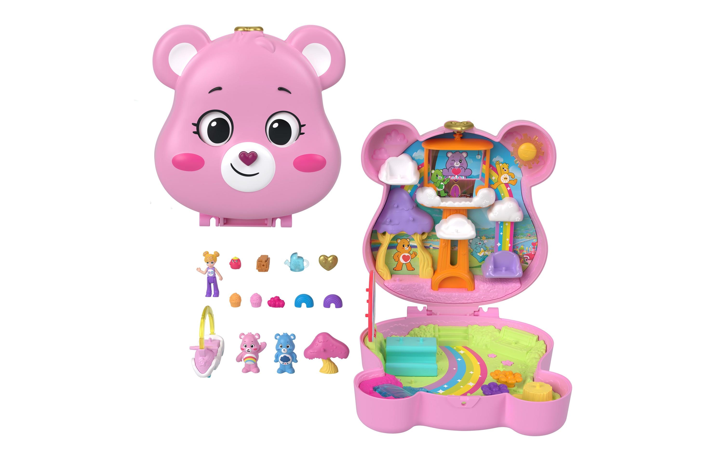 Spielset Glücksbärchis SchatullePuppen & Spielset mit Spielzeugauto und thematischen Accessoires, Reisespielzeug-Schatulle