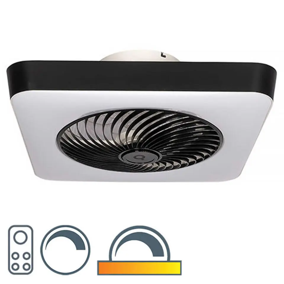 Qazqa Plafondventilator Climo - vierkant - B 55 cm - wit - zwart