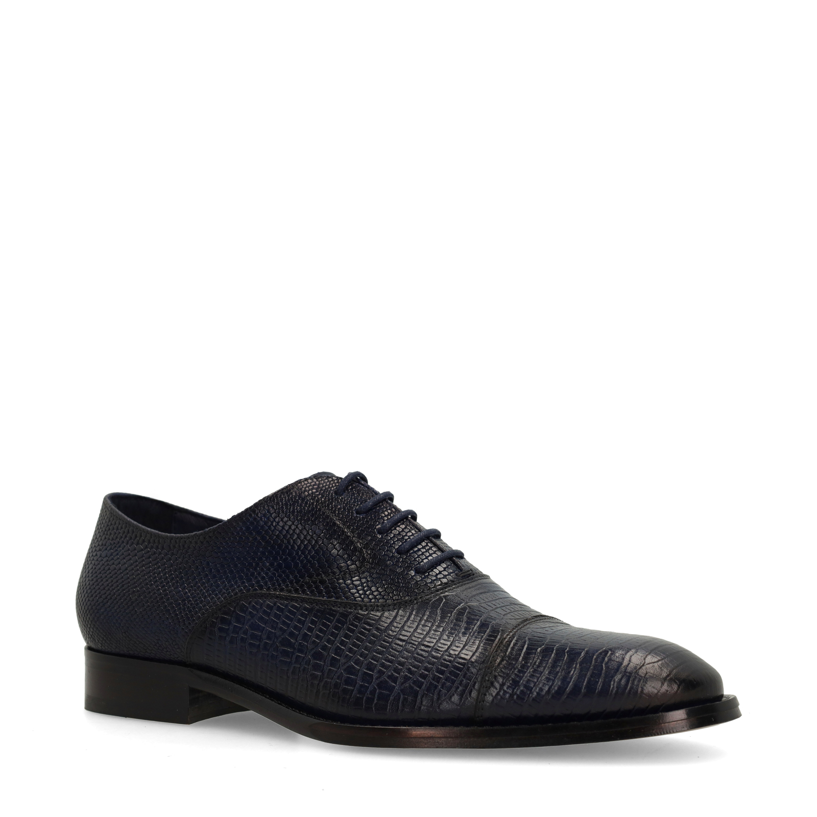 Donkerblauwe leren veterschoenen
