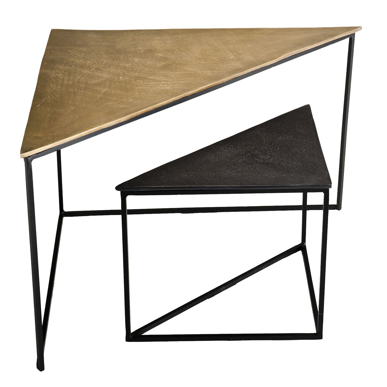 Macabane 2 Tables gigognes triangles Jonas doré/noir - 71.5x66x48 cm