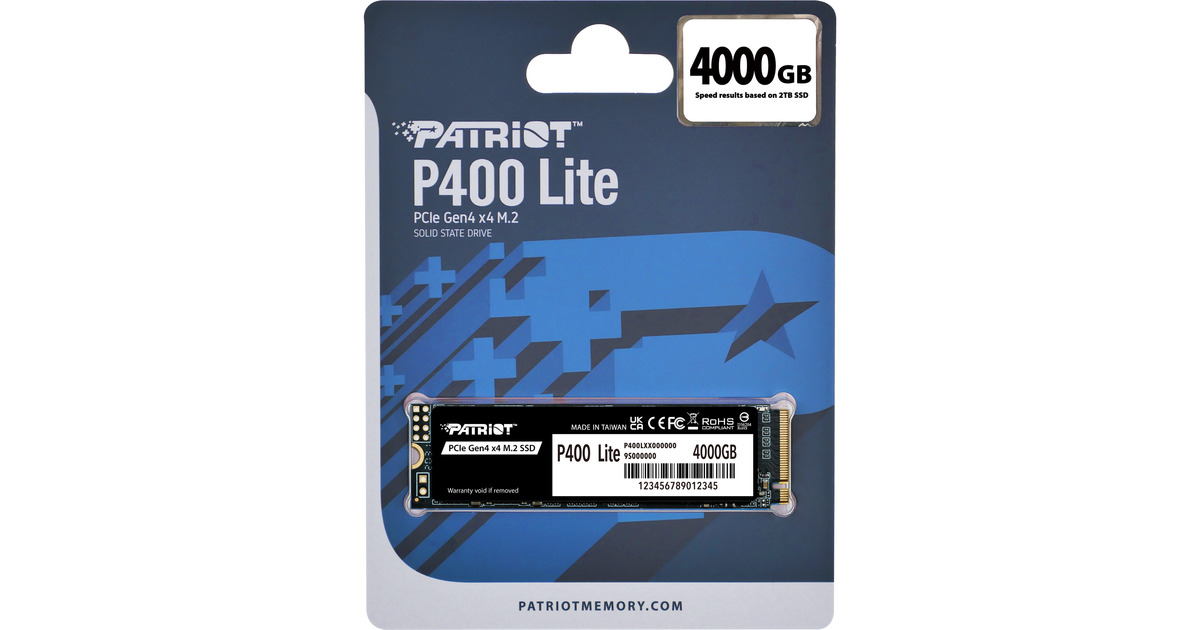 PatriotP400 Lite 4 TB SSD  (Zwart/wit, P400LP4KGM28H, PCIe 4.0 x4, NVMe 1.4, M.2 2280)