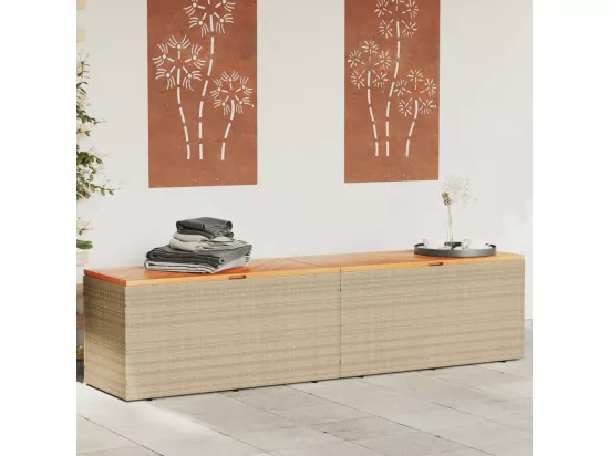 Boîte de rangement de jardin beige résine tressée bois d'acacia