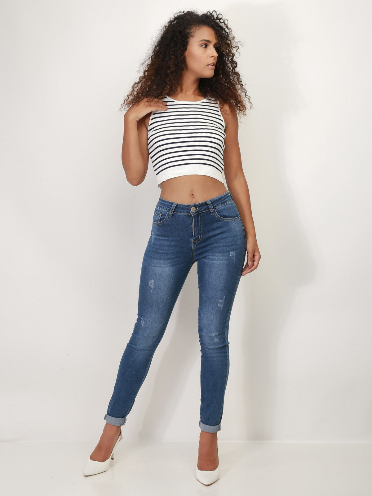 Crop top marinière- Blanc