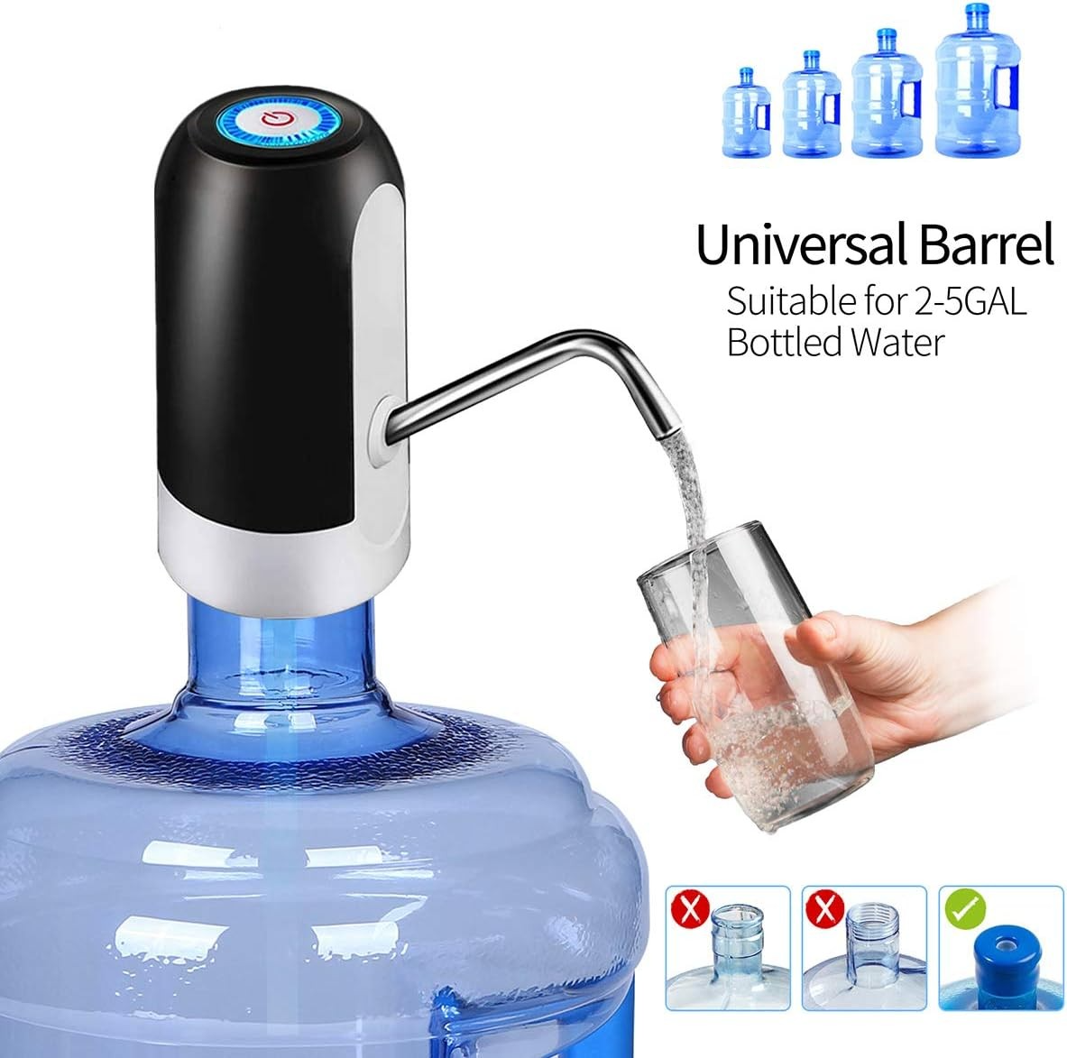 (13x7cm) Automatischer USB Flaschen Wasserspender Portabler Getränke Wasserhahn Gallonen Pumpe Dispenser - Schwarz