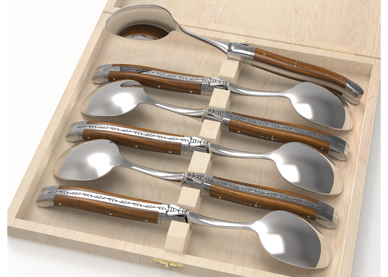 Service de 6 grandes cuillères Laguiole avec un manche en bois de gaïac et mitres en acier inoxydable