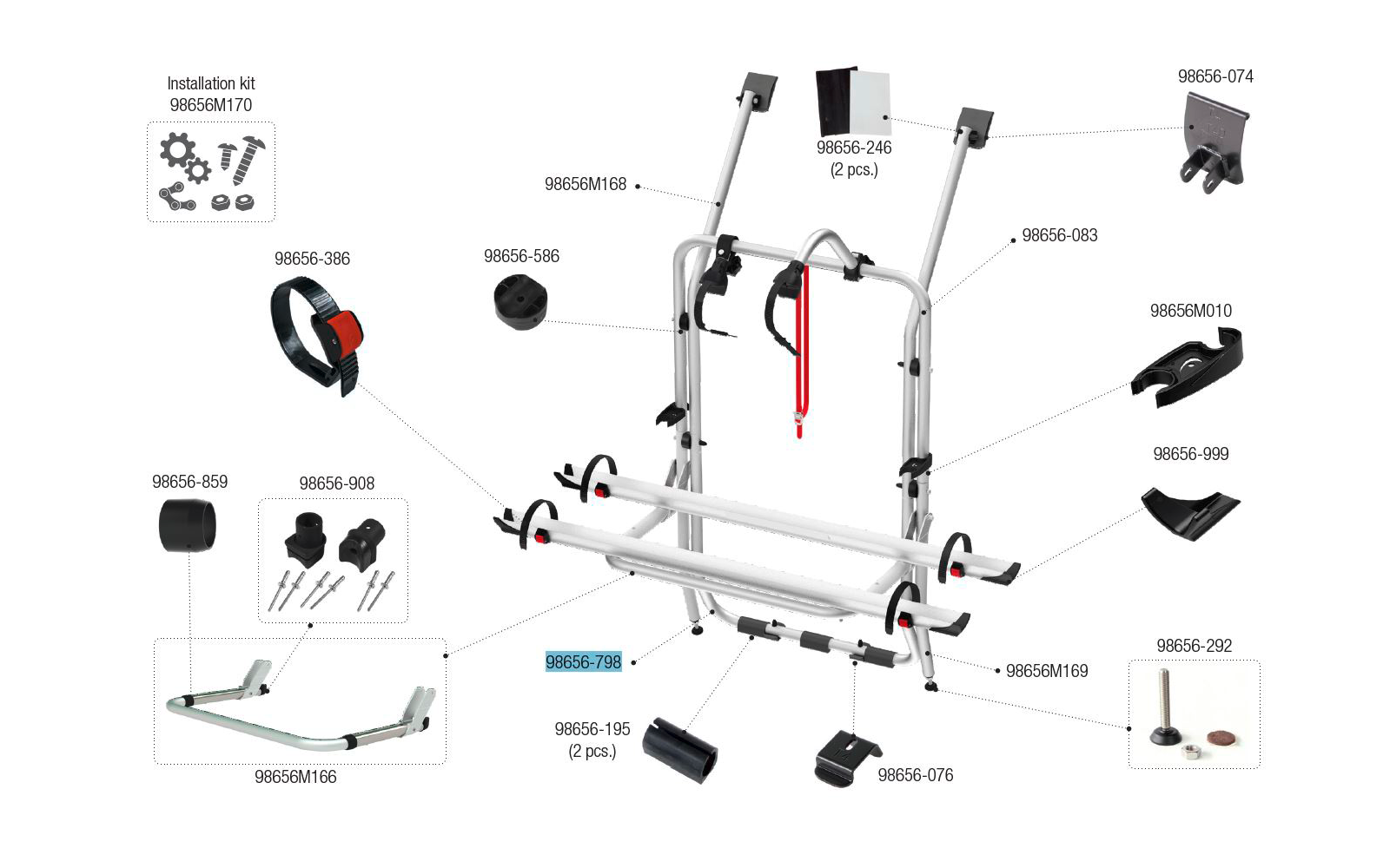 Fiamma Tragestruktur unten passend für Carry Bike VW T4 - Fiamma Ersatzteilnummer 98656-798