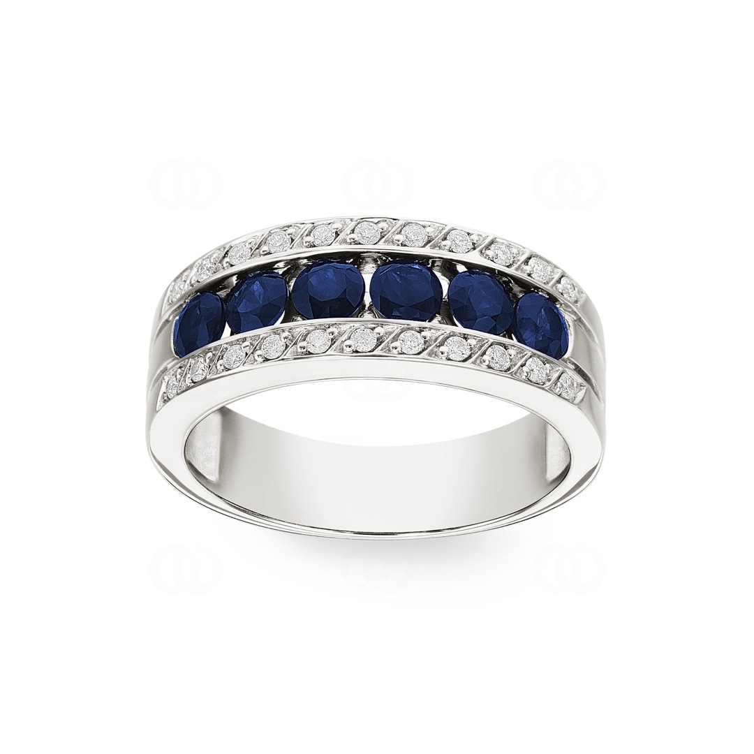 Saphirring 750/18 K Weissgold mit Diamanten 0.14 ct H/si