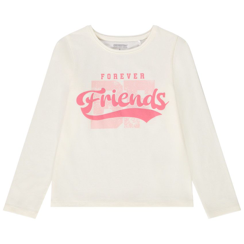 T-shirt manches longues en jersey print fantaisie pour fille - Ecru
