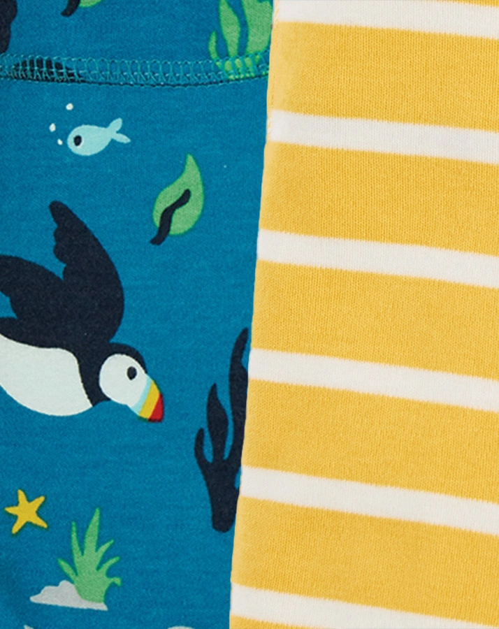 Jersey-Shorts NATIONAL TRUST – PUFFIN zum Wenden in blau/gelb