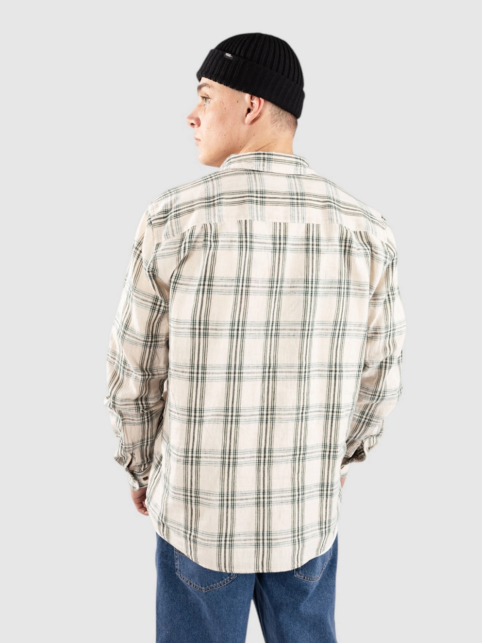 Brixton Charter Linen Shirt off white/ivy green plaid