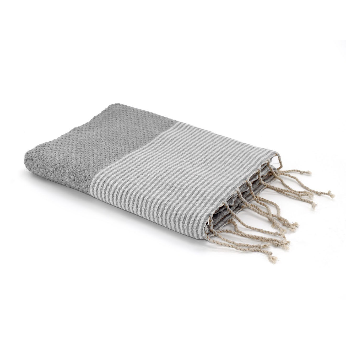 Febronie Fouta Nid d'Abeille Ibiza gris perle/blanc - 100x200 cm
