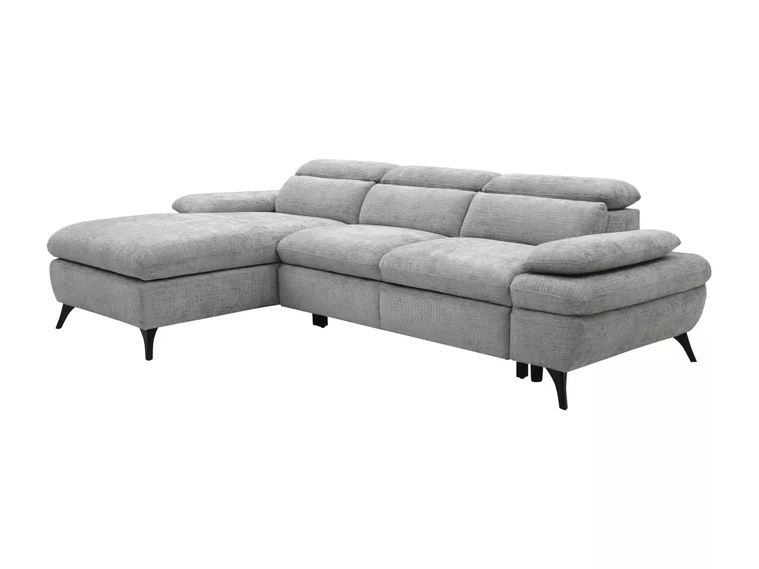 Canapé d'angle gauche convertible en tissu texturé avec coffre de rangement gris MORAVA