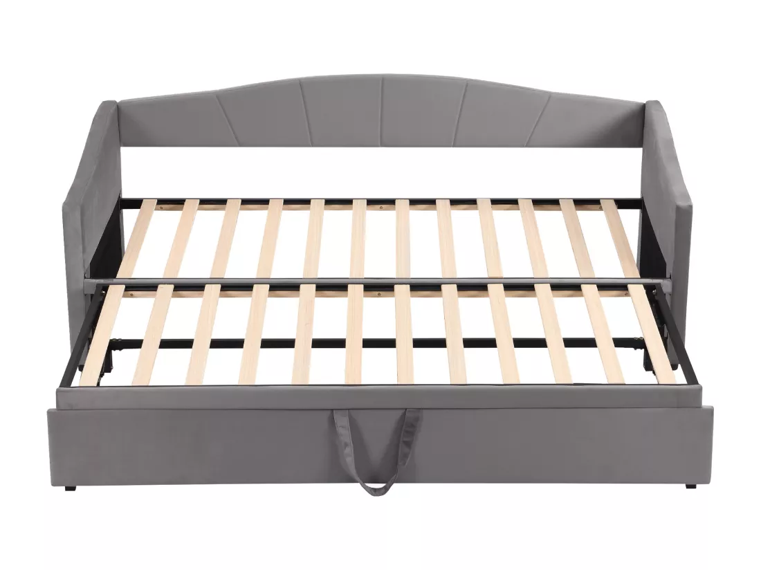 Lit gigogne en velours 180x200 cm - sommier à lattes - Gris