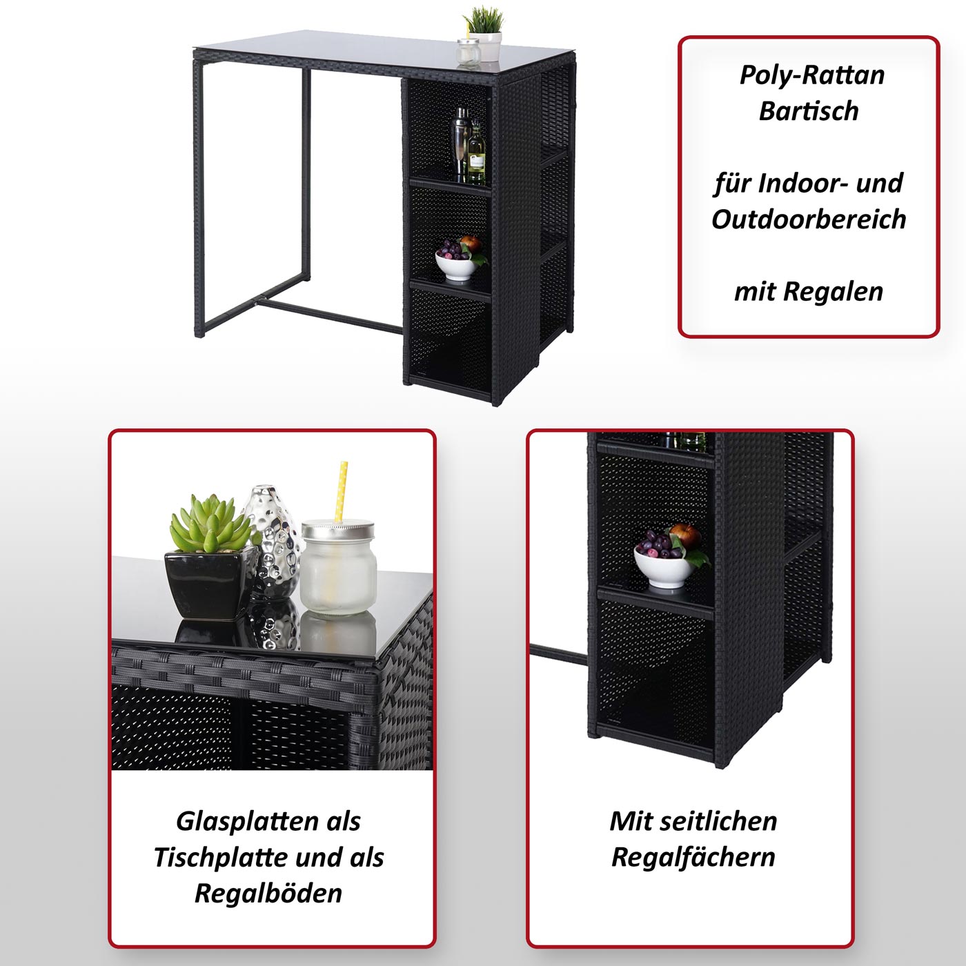 Poly-Rattan Bartisch MCW-A28, Bistrotisch Garten Bar Loungebar Tisch mit Regal, anthrazit