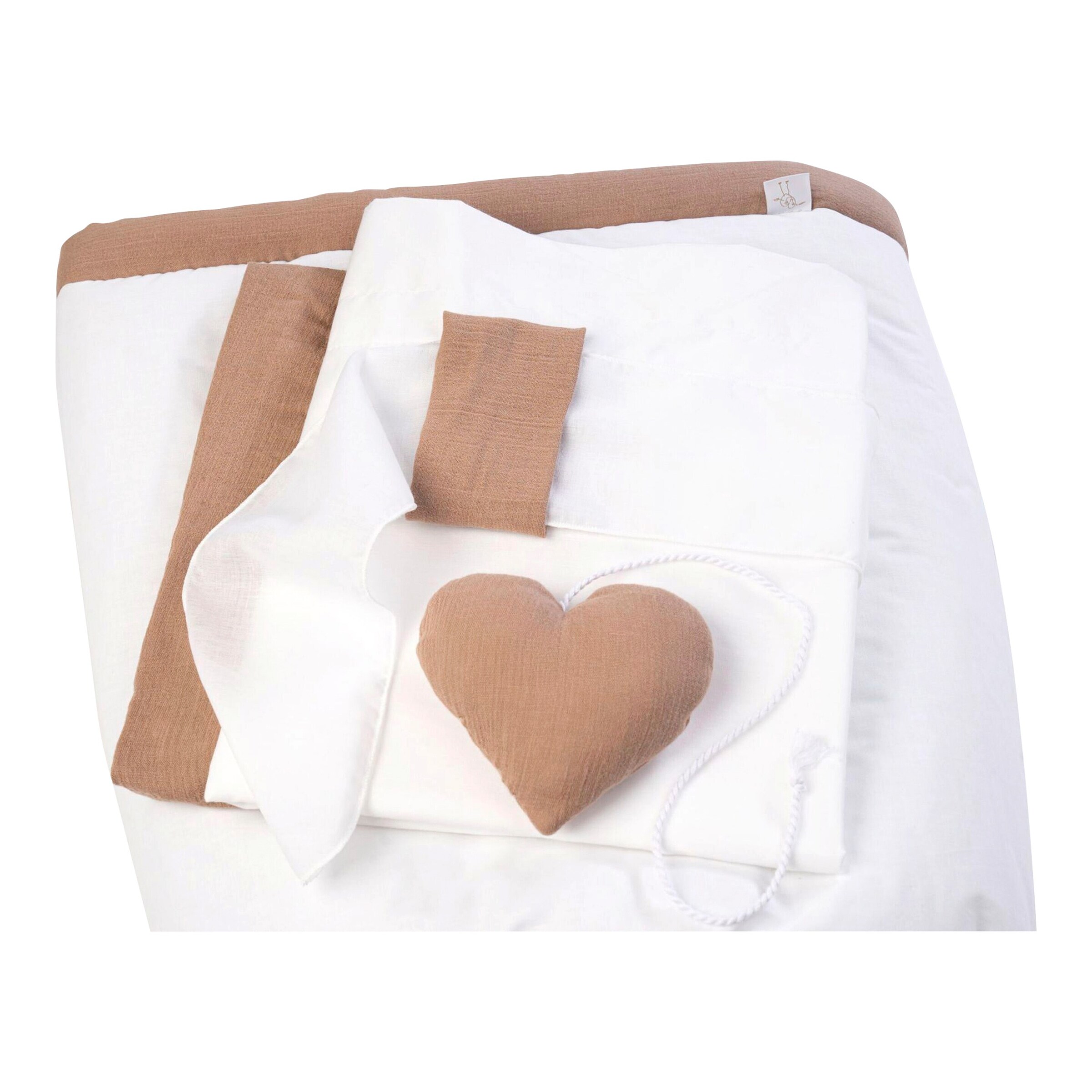 Mionido Textiles Set für Stubenwagen Uni Herz nougat
