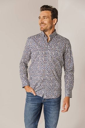 State Of Art Overhemd Poplin Print Blauw Rood 21424212-1159 kopen