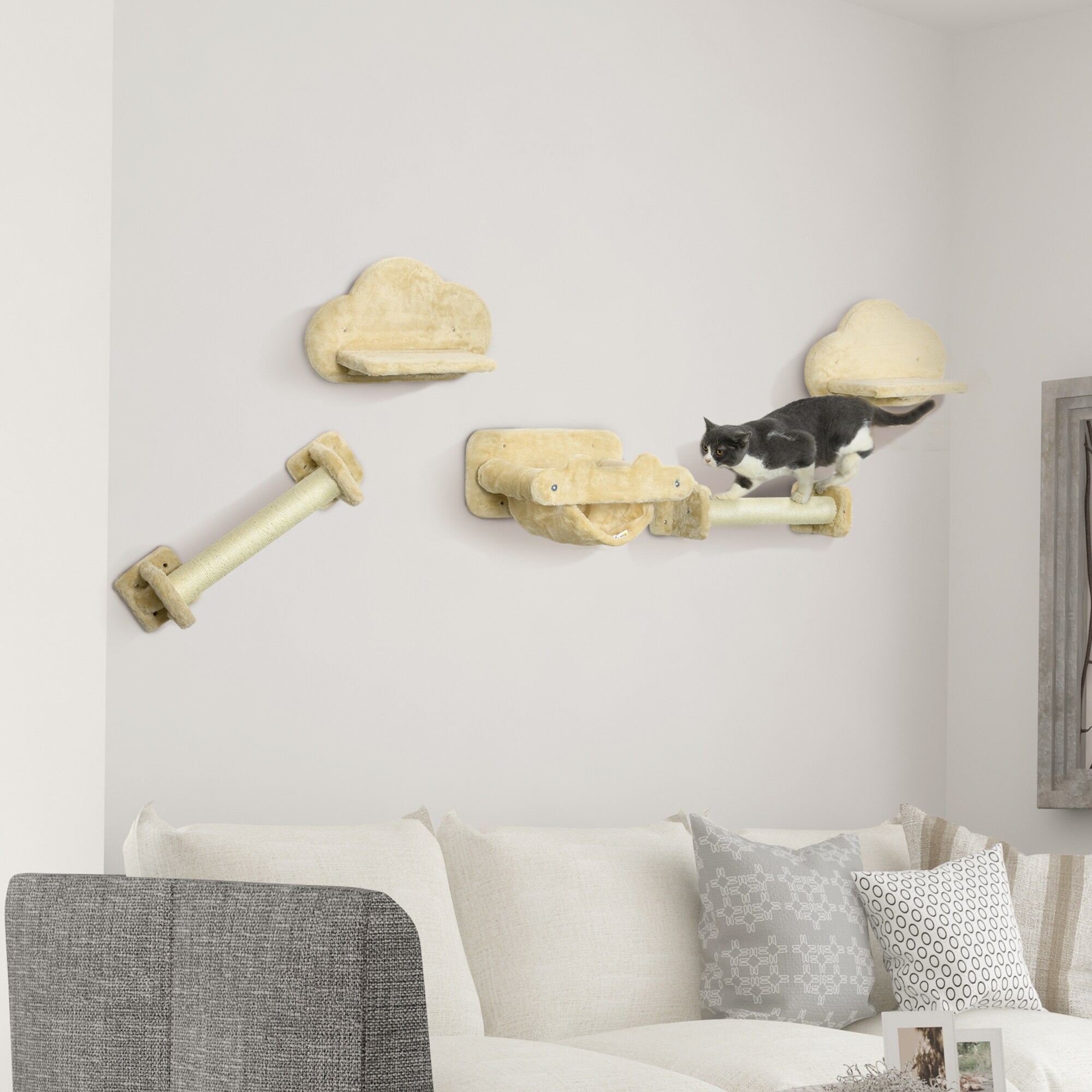 PawHut Katzentreppe mit Plattformen beige 40L x 34B x 20H cm