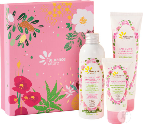Fleurance Nature Coffret Rose Délicate Bio Eau Micellaire 200ml/Crème Visage 50ml/Lait Corps 150ml