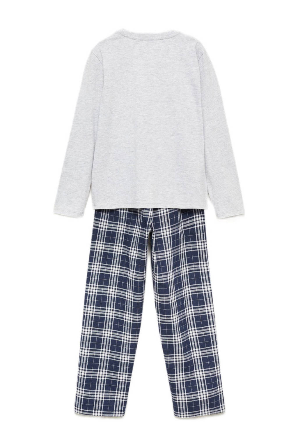 Mango Kids pyjama met geruite broek marine/lichtgrijs melange