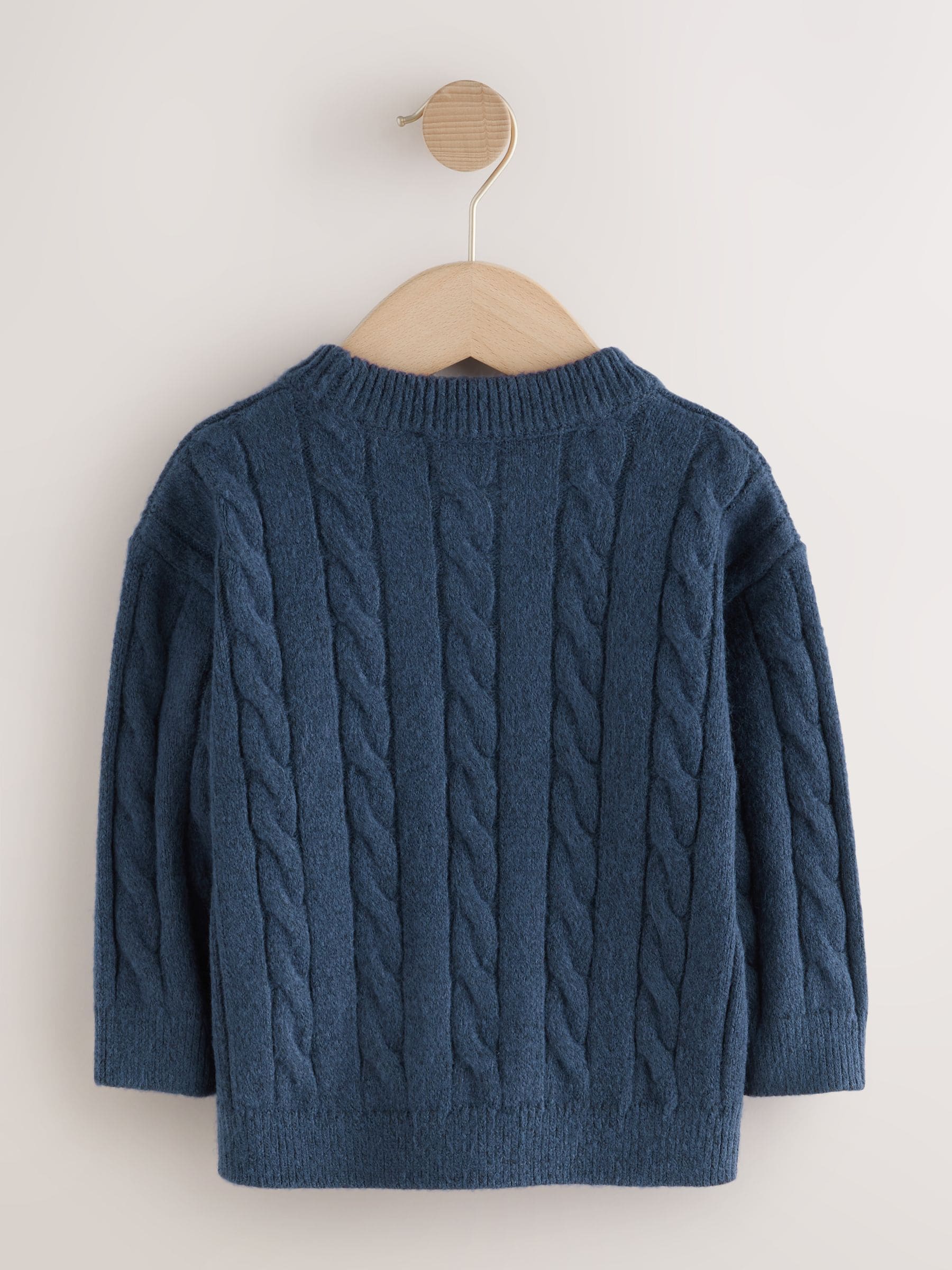 Donkerblauw - Kabelgebreide trui met ronde hals (3mnd-7jr)