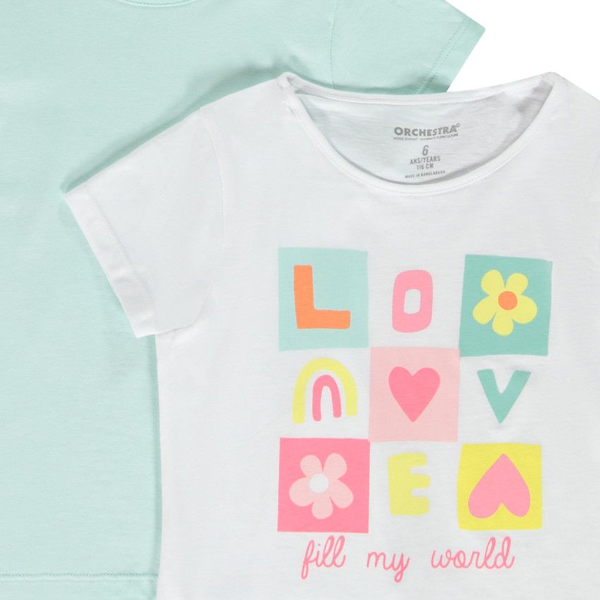 Lot de 4 t-shirt manches courtes fantaisie pour fille - Blanc