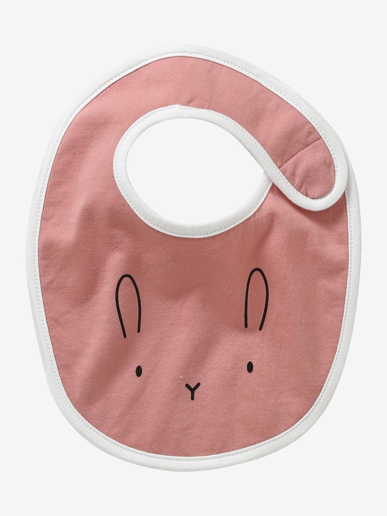 Conjunto de 5 babadores com estampa de animais para recém-nascidos, lisos em azul claro com motivos.
