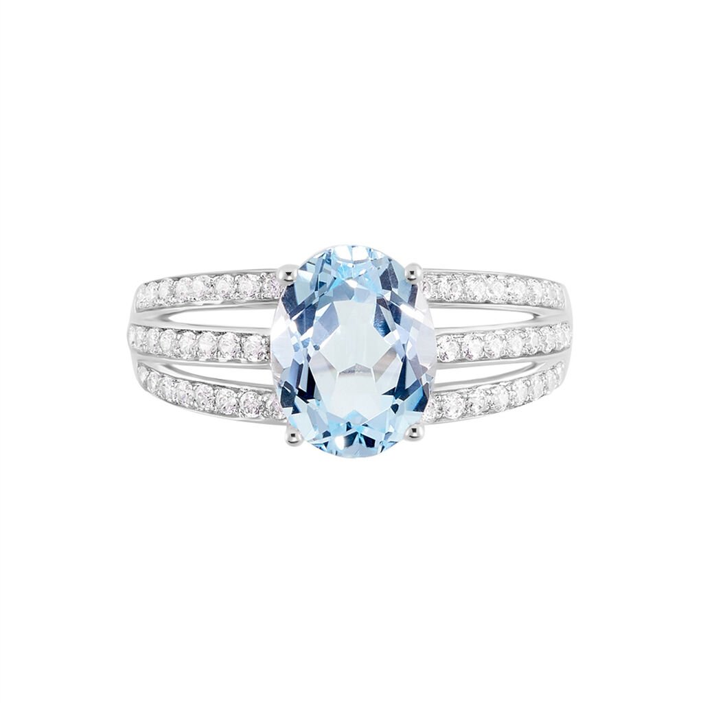 Bague Solitaire Carmelice Or Blanc Topaze Et Oxyde De Zirconium