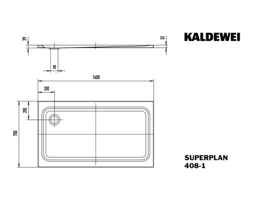 KALDEWEI SUPERPLAN CLASSIC 408-1 douchebak, 70 x 140 x 3,9 cm, alpinewit, glanzend, 430800010001
